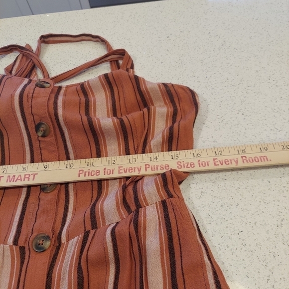 American Eagle Jumpsuit Open Tie Back Flared Romper Striped Pocket Large Viscose - Picture 9 of 16